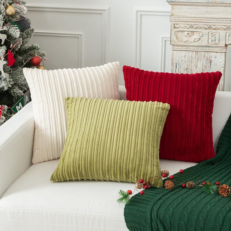 K KEVIN TEXTILE Kevin Textile Pack of 2, Christmas Soft Corduroy Soild Decorative Square Throw Pillow Covers Set Cushion Cases for Sofa Bedroom Car 18 x 18 Inch 45 x 45 cm, Creamy White - Image 5